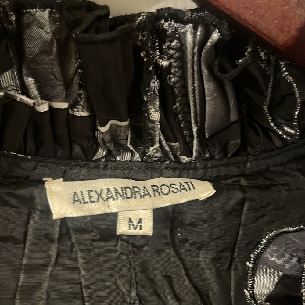 ALEXANDRA ROSATI CHIC BLACK AND GRAY RUFFLE BLOUSE MEDIUM - Picture 4 of 4